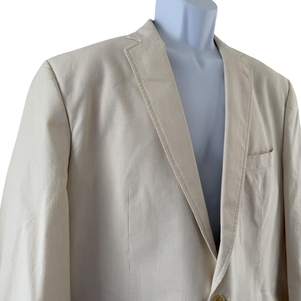 Calvin Klein Cream Pinstripe Cotton Blazer Sport Coat Jacket Men's 46R Coastal - Picture 2 of 16